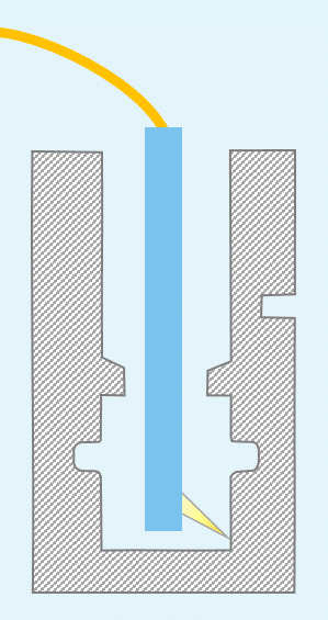 A forward slanted beam on Novacam custom oblique probe measures even bottoms of blind holes